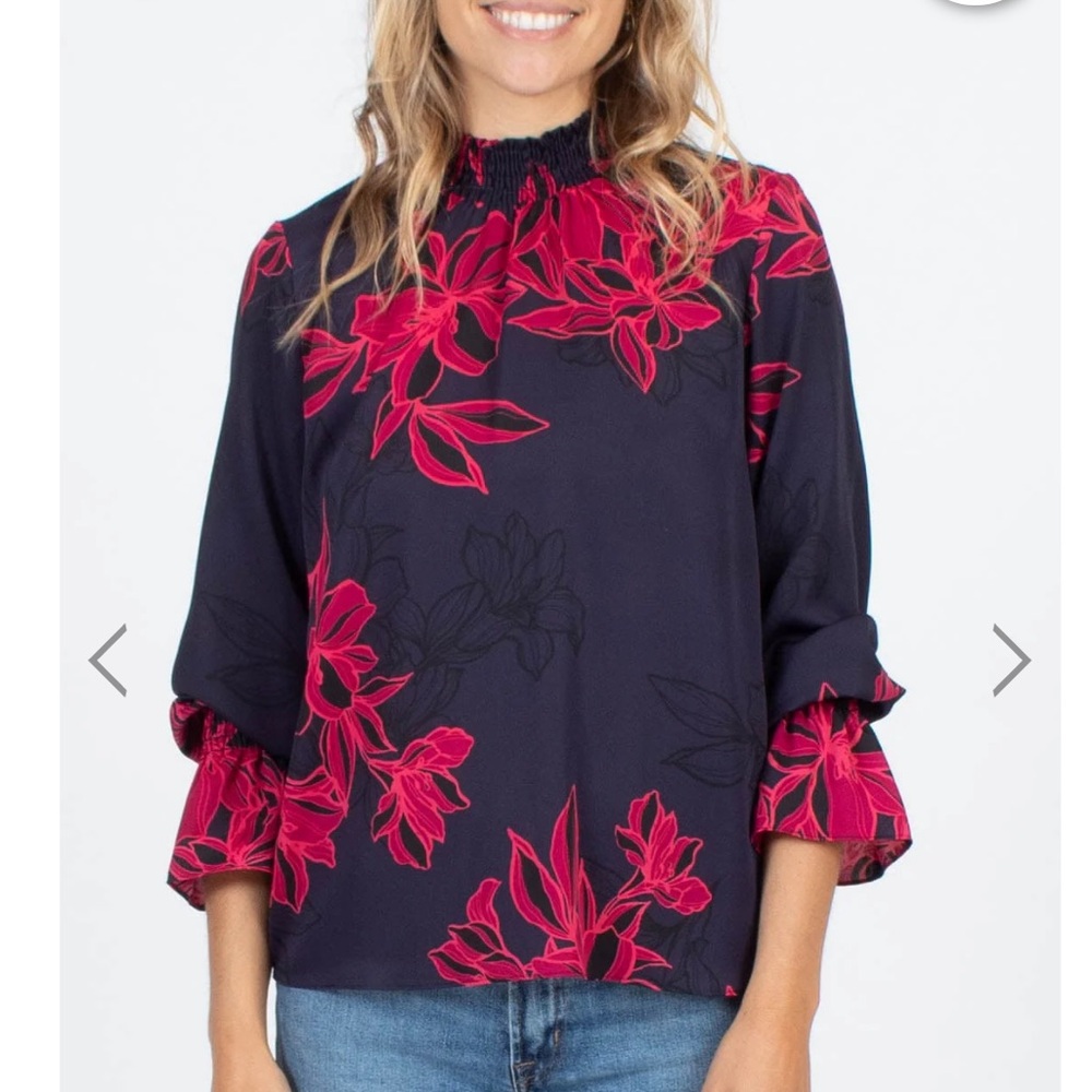 MISA LOS ANGELES FLORAL HIGH NECK BLOUSE SMALL